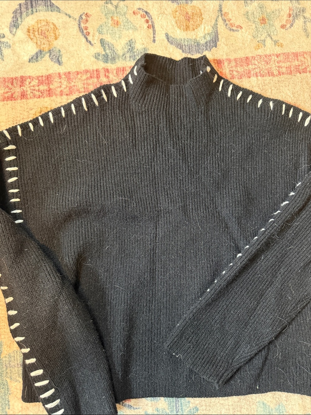 Commense Dark Gray Turtleneck Sweater with White Contrast Stitching
